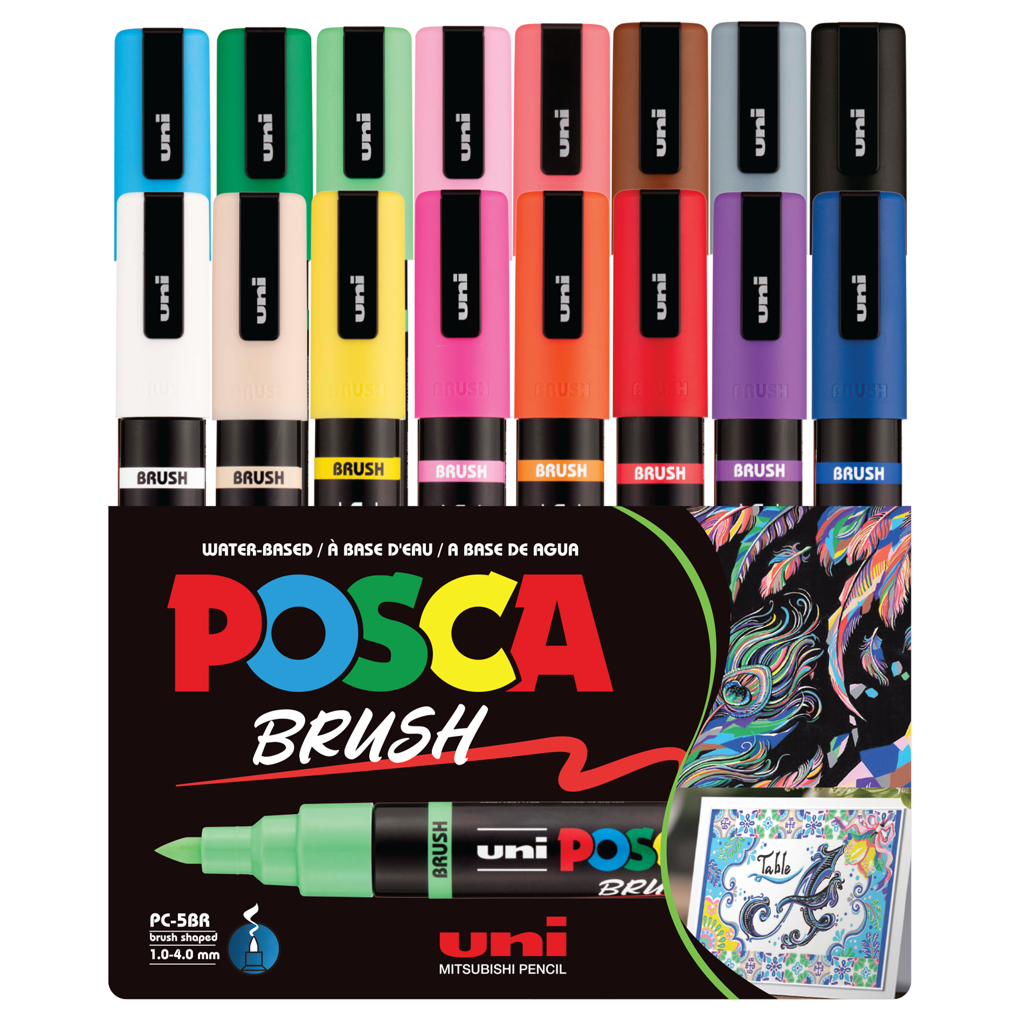 uni® POSCA® PC-5BR, Water-Based Paint Brush Tip Markers (16 Pack)