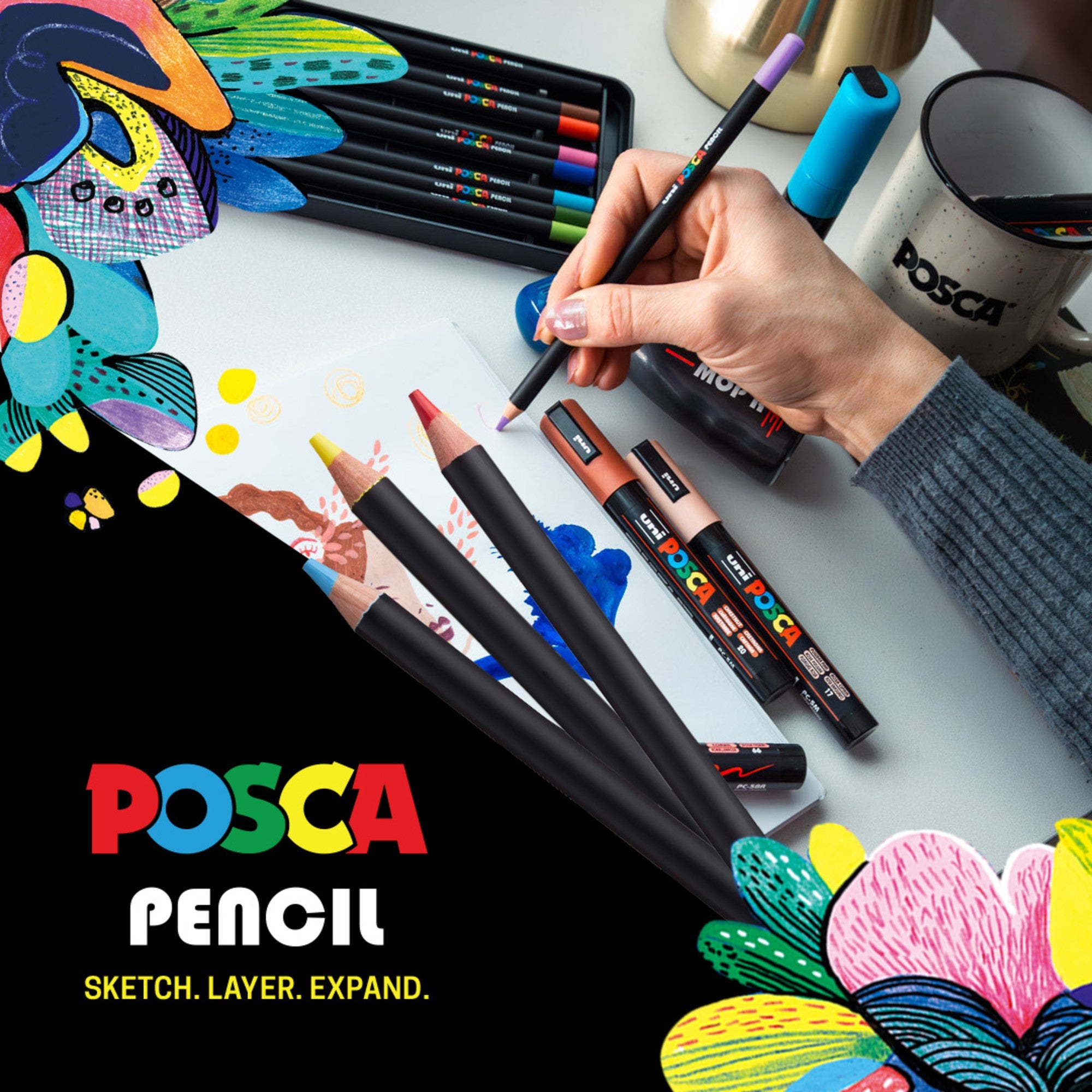 uni® POSCA Colored Pencils, 4.0mm Lead, Assorted Set, 48 Count